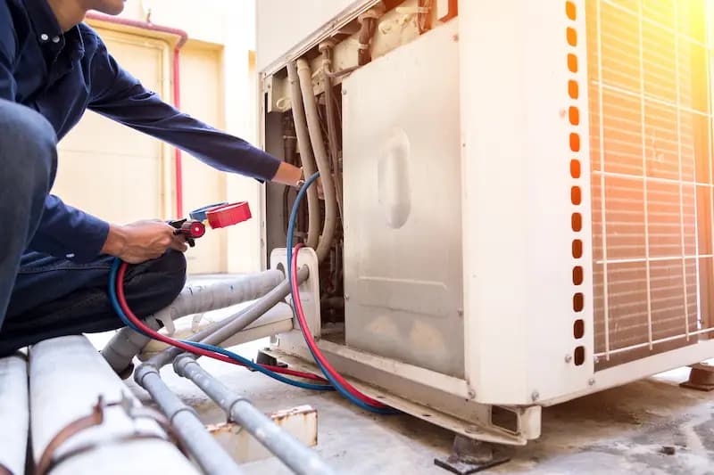 Delta Cooling technician servicing an AC unit